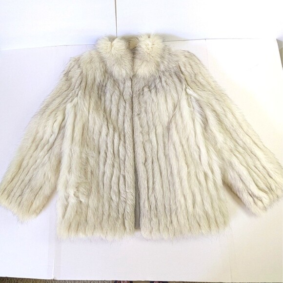 SAGA FOX Silver Cream Beige Genuine Fur Jacket Women’s M Hip Length Vintage EUC - Picture 6 of 15